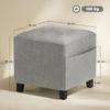 Square Stool, Small Ottoman with Side Pocket, Footrest in Linen-Look Fabric with Rubber Wood Legs, Light Grey