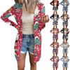 Women's Fashion Casual Long-sleeved Print Medium Length Cardigan Button Jacket Coat