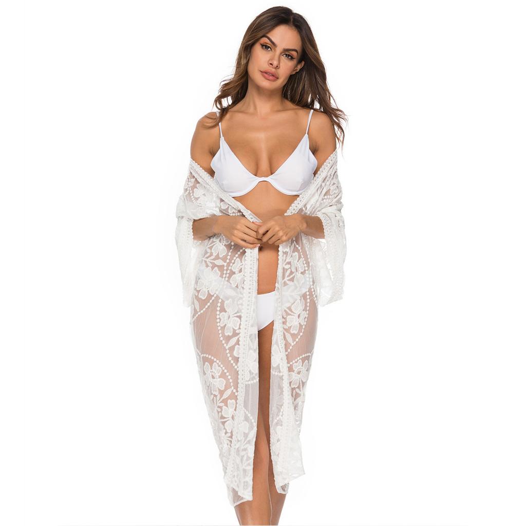 Women's Cardigan Explosion Beach Coverup Mesh Bikini Outer Cardigan Lace Embroidery Sunbrella