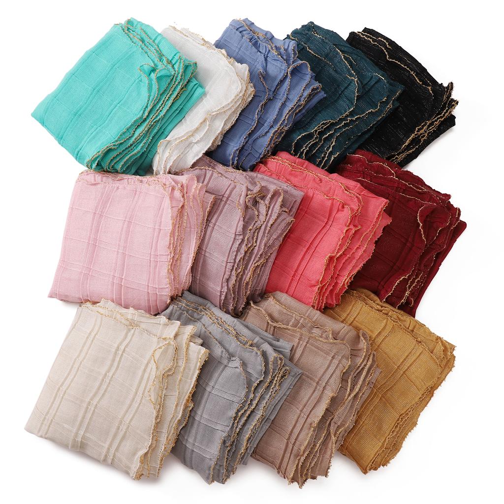 Good Quality Luxury Silver Thread Crepe Plaid Shawl Scarf Polyester Gilt Shiny Headscarf Head Covering Women Hijab