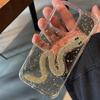 Капельный клей Прозрачный 3D-чехол с блестками из золотой фольги в виде змеи для iPhone 16, 15, 14 Plus, 13, 12, 11 Pro Max, блестящий чехол со стразами