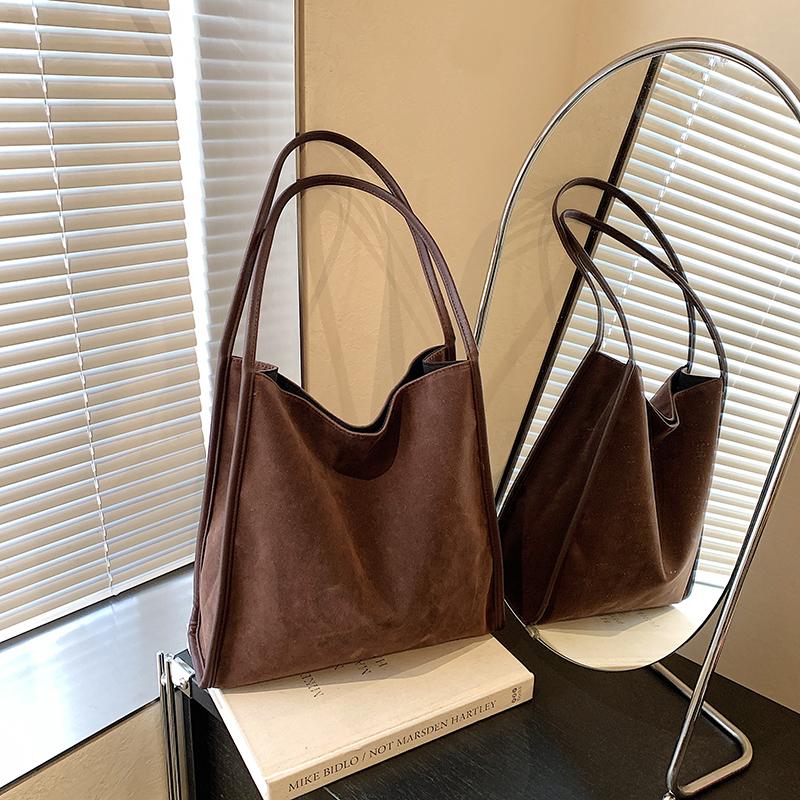 Зимняя простая модная женская сумка из ретро матовой замши большой емкости, однотонная сумка через плечо с креплением под мышкой