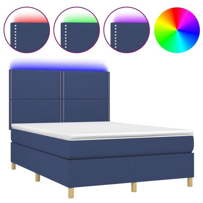 Maison Exclusive - Sommier à lattes de lit et matelas et LED Bleu 140x200 cm Tissu