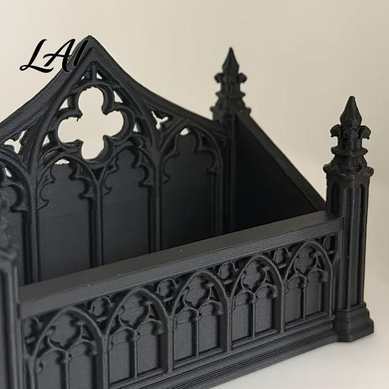 Черный PLA Держатель для карт Готический Темный Бизнес-держатель 3D-печатная Архитектурная Настольная Скульптура Подставка Органайзер для Офиса Домашнего Рабочего Стола Уникальный Декор Подарок