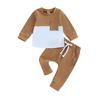 2PCS Winter Baby Tracksuit For Toddler Boys Outfits Contrast Color Long Sleeve Sweatshirts Tops Long Pants Toddler Clothes Set