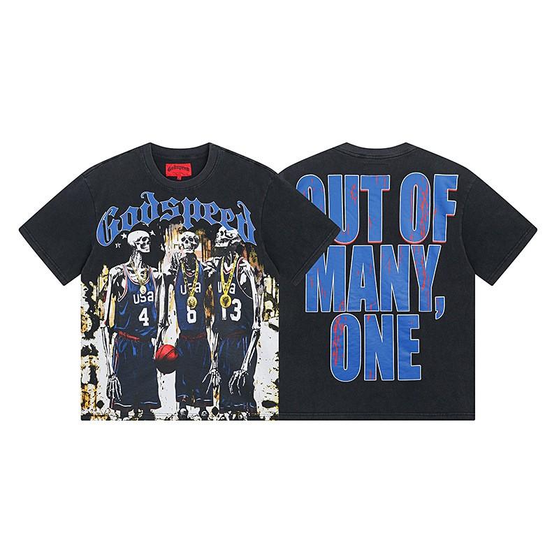 Premium Cotton Oversized Graphic Tee Men Women Skull Letter Print Washed Vintage Style Loose Fit Casual T-Shirt