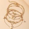 European and American hot-selling butterfly pearl love anklet 1-piece set multi-layer pendant anklet anklet jewelry