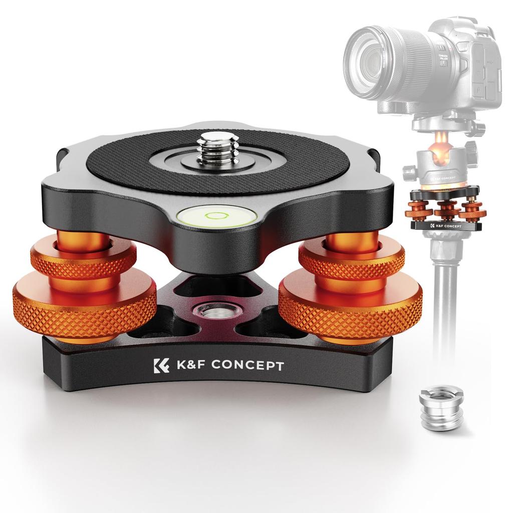 Tripod Head Leveling Base Camera Leveler Tripod Precision Leveler Made of Aircraft Grade Aluminum Alloy 3 Axis Head Thread Precise Angle Adjustment