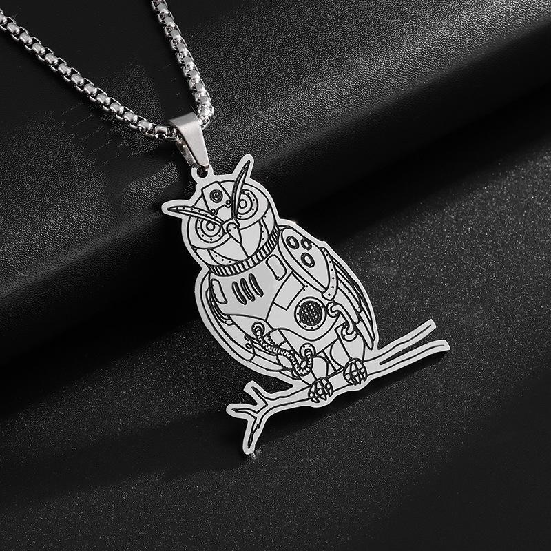 European and American Animal Owl Steampunk Gear Stainless Steel Necklace