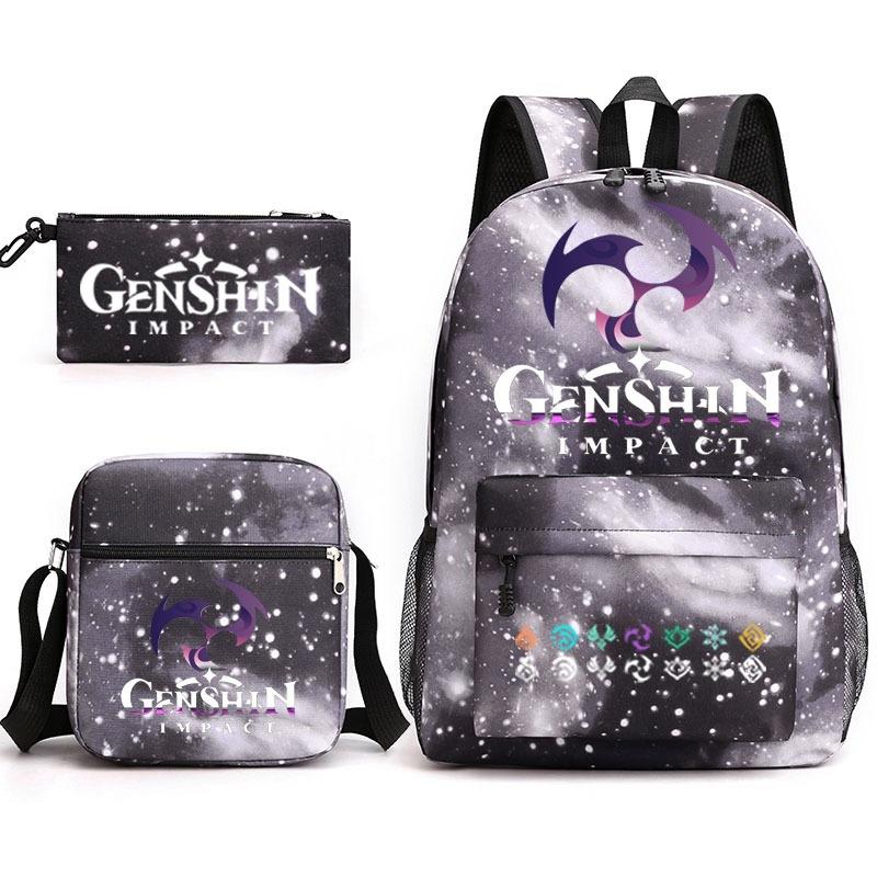 Genshinimpact Yuanshen Школьная сумка Три предмета Пенал Сумка через плечо Рюкзак