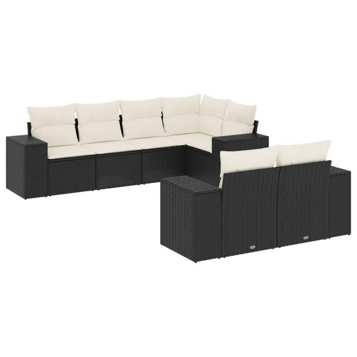 VidaXL Salon de Jardin avec Coussins 7 pcs, Canapés de Terrasse, Ensemble de Meubles de Patio, Mobilier d'Extérieur, Noir 3222805