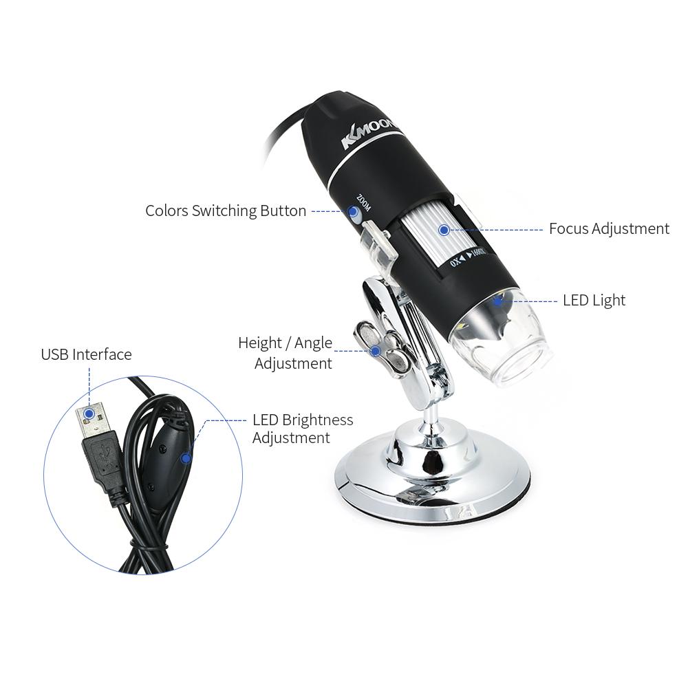 KKmoon 1600X Magnification USB Digital Microscope with OTG Function Endoscope 8-LED Light