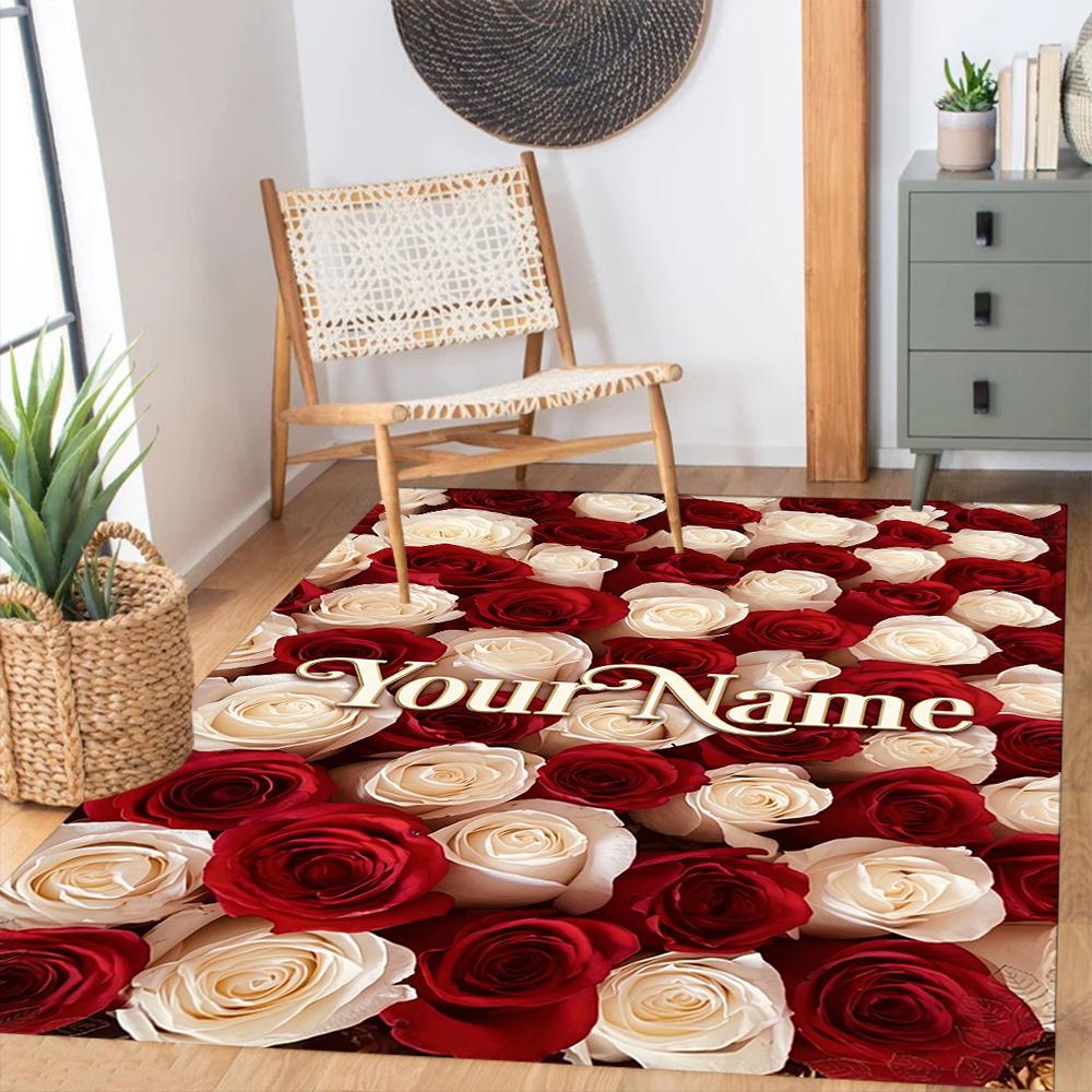 Rose Customize Text Floor Rug Office Rug Suitable for Hallway Kitchen Outdoor Game Room Anti-slip Rug Office home decor Best for Christmas
