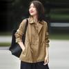 Casual Loose Windbreaker Jacket for Women Spring and Autumn with Plus Size Lapel Collar Mid-aged Mother Clothes Outfit