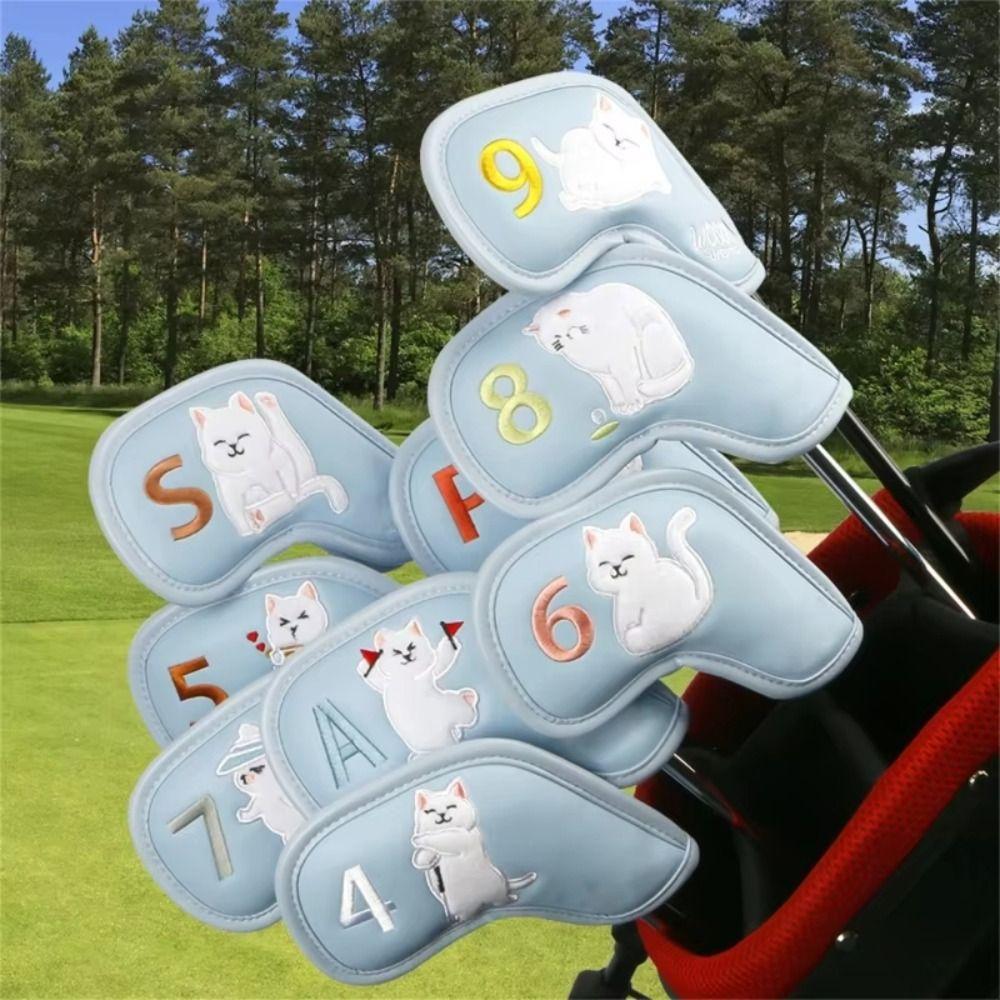 Cats Pattern Golf Head Protector PU Leather Golf Club Covers Golf Iron Head Cover Protective Cover