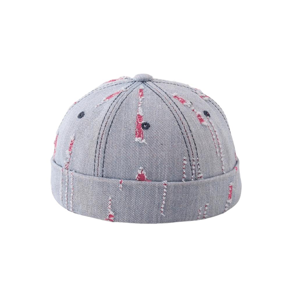 Cotton Polyester Blend Brimless Beanie Frayed Edges Distressed Denim Hat Brimless Cap Men Women
