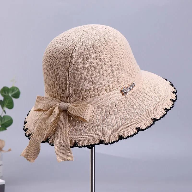WTEMPO Летние широкополые вязаные шапки с бантом для путешествий на пляж, женские складные однотонные повседневные панамы