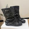 Gentle girl street shot bow short boots women's ballet style retro old short tube pleated heightening boots