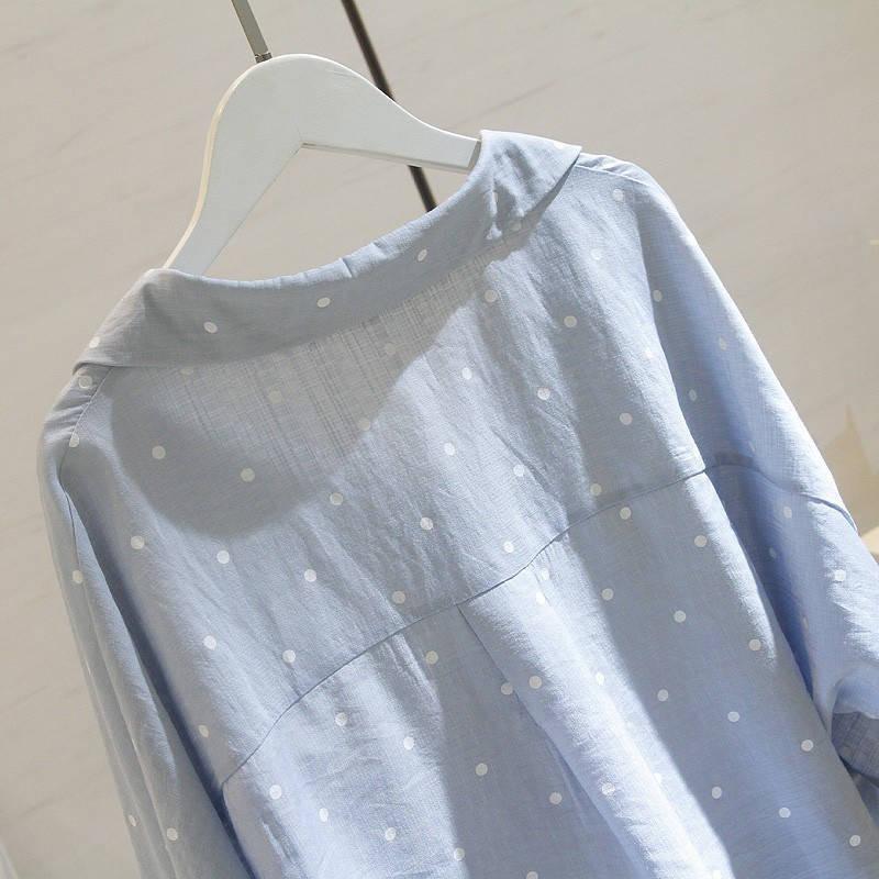 Women's Fashion Casual Spring Autumn Polka Dot Print Long Sleeve POLO Neck Blouses & Shirts