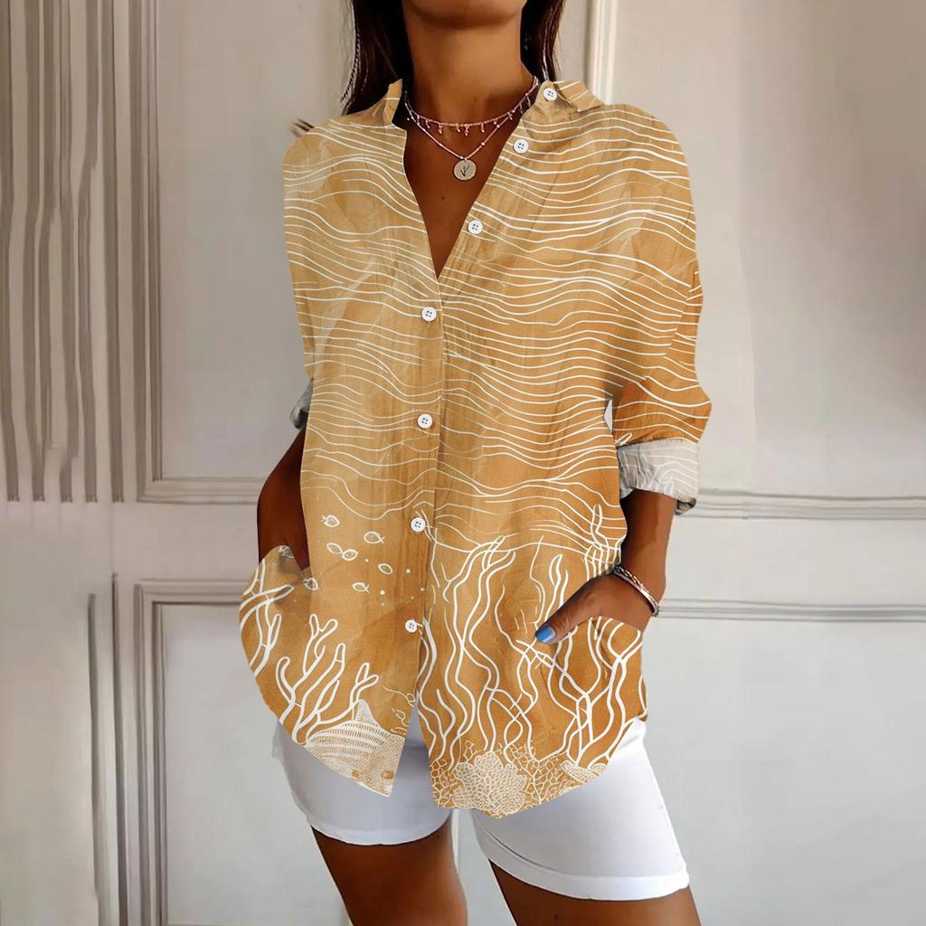 Womens Button Down Shirt  Long Sleeve Shirts For Women Print Graphic  Blouse Top