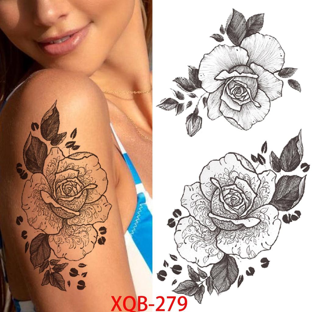 1 ШТ. 210*114 ММ Сексуальный Цветочный Узор Временные Татуировки Черной Розы для Женщин Водонепроницаемые Поддельные Татуировки для Рук Боди-Арт Рукав Наклейка Для Тела