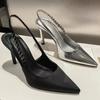 New Slingbacks Women's Pumps Sexy Pointed High Heels Silver Leather Party Pumps Fashion Elegant Dress Shoes High Heels Women