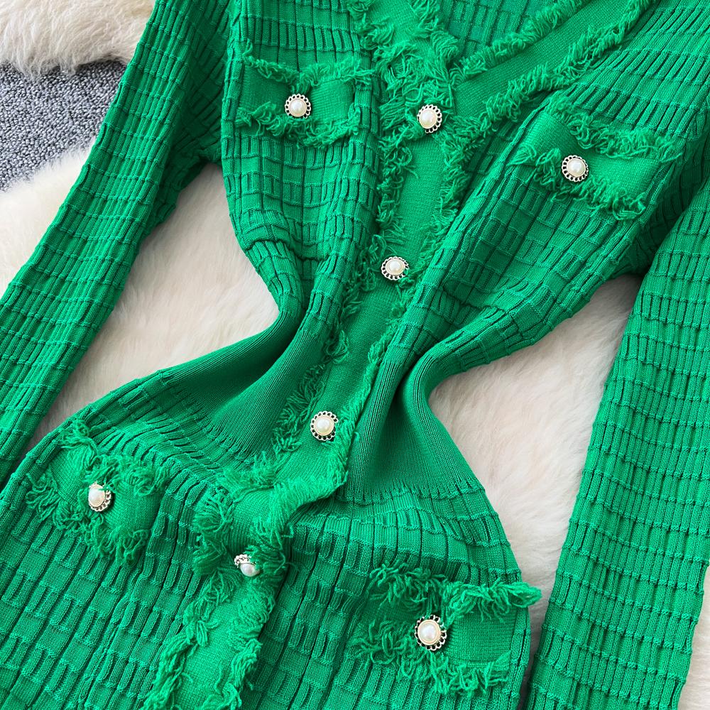 Новые женские платья Осень Зима Винтажное лоскутное вязаное миди-платье Элегантное платье-рубашка-свитер с V-образным вырезом и оборками