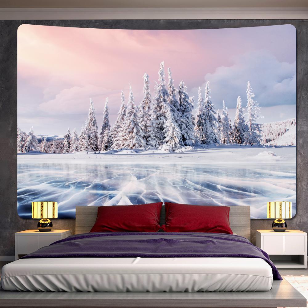 Лес Снег Рождественская елка Психоделическая сцена Домашний декор Художественный гобелен Богемное Таро Красивая стена комнаты