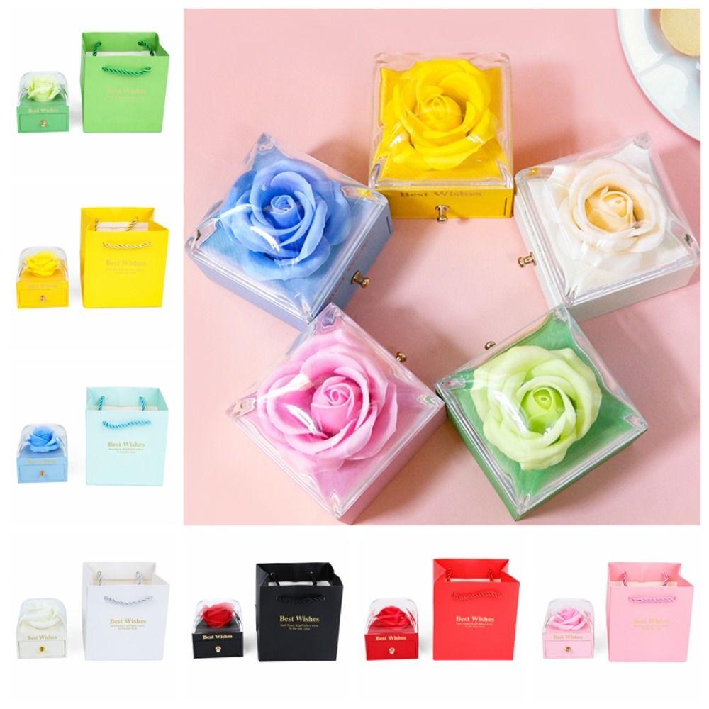 Macaron Color Series Rose Jewelry Box Paper Cosmetic Organizer Floral Gift Box Earring Bracelet
