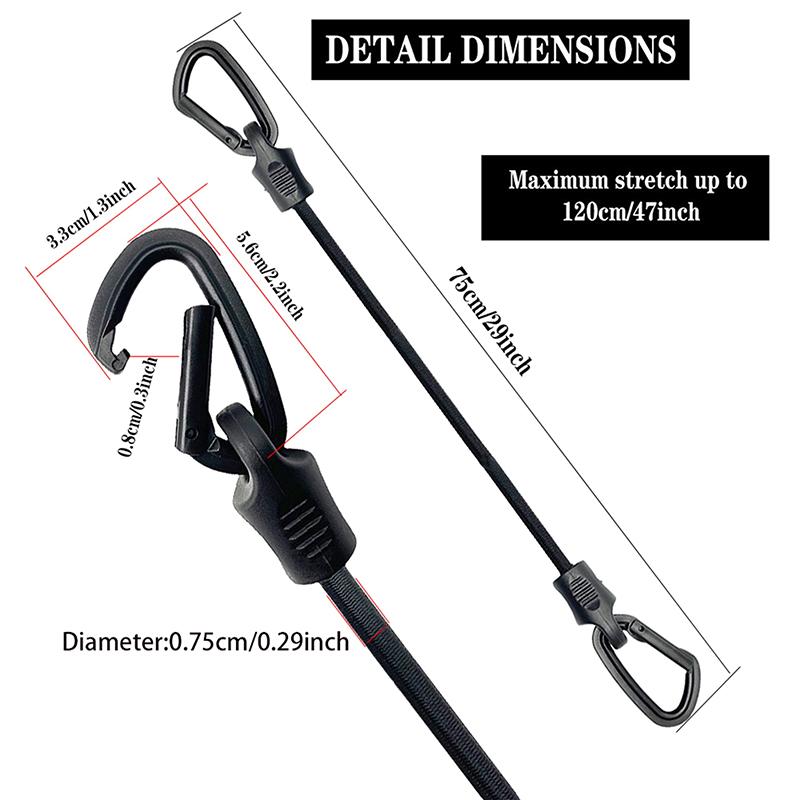 2Pcs D-Type Plastic Hook Elastic Bungee Shock Cord Strap Car Luggage Tent Kayak Boat Canoe Bikes Adjustable Tie Strap Hooks