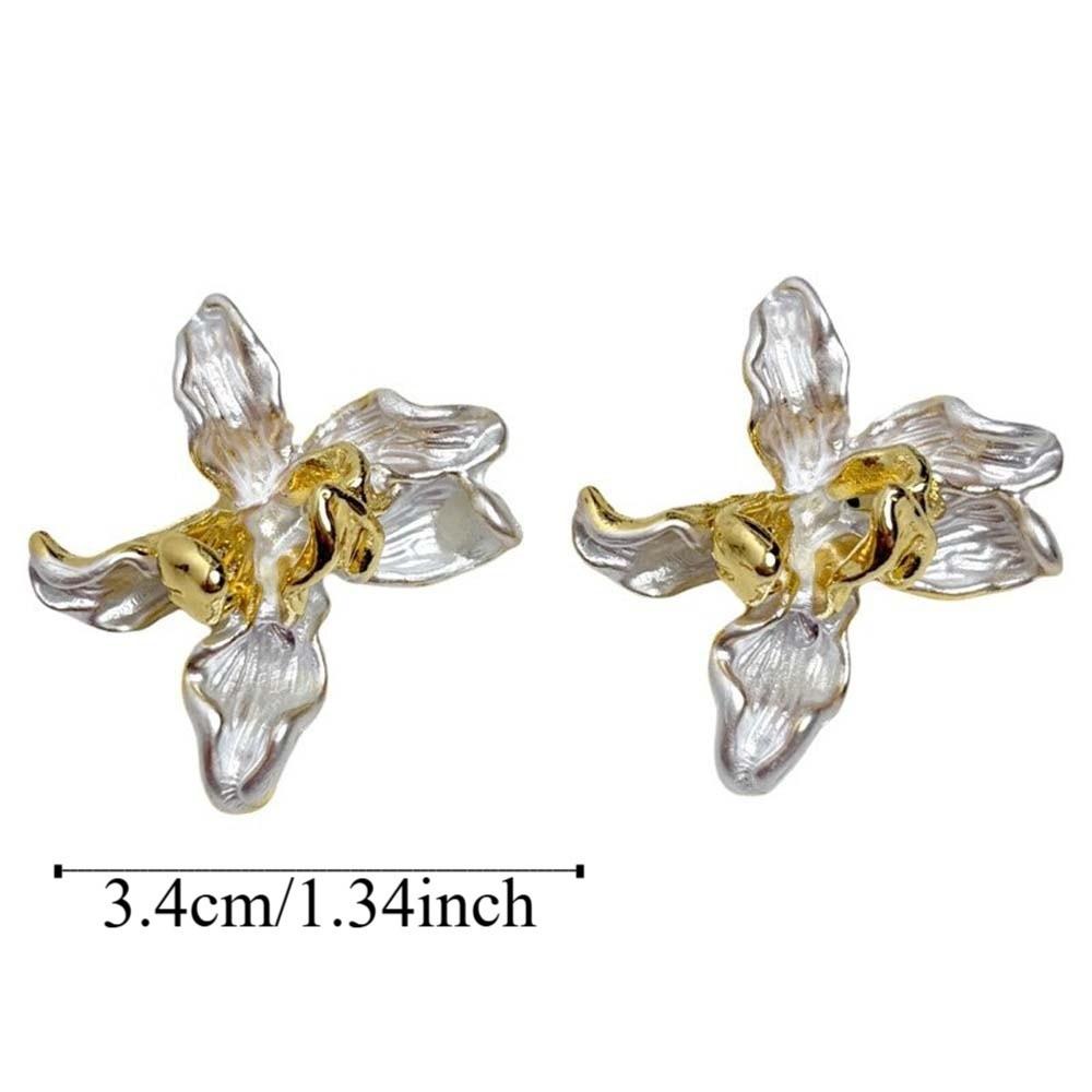 1 pair Luxury Golden and Silver Earrings Temperament Metal Flower Ear Studs Party