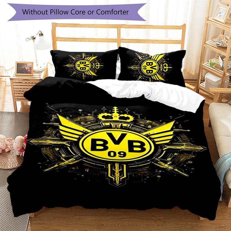 3pcs Borussia Dortmund pattern bedding set duvet cover set includes duvet cover &pillowcases,perfect all season bedroom decoration&gift