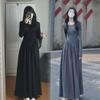 "2024 Early Autumn A-line Black Hepburn Long-Sleeve Dress – Korean Style"