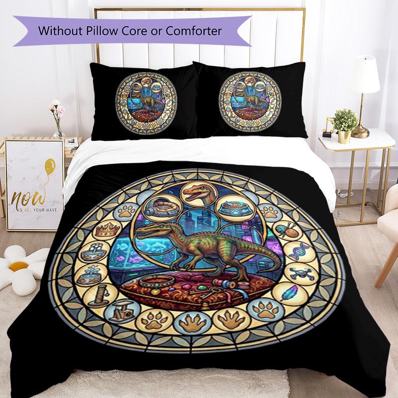 Dinosaur Glass Fantasy Pattern Bedding,Quilt Set Quilt Cover Pillowcase Home Birthday Gift (1 * duvet cover + 2 * pillowcase, without core)