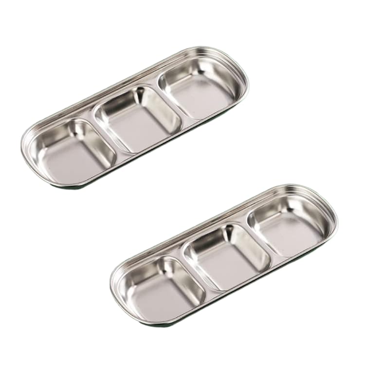 Korean Tableware Stainless Steel Condiment Divided Small Soy Sauce 2 Pieces Plate Plate, Plate, Plate, Pickles, Kimchi, Chilli, Seasoning, Spices,