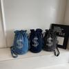 Fashionable Embroidered Drawstring Bucket Bag New Textured Washing Denim Money Bag Multipurpose Shoulder Bag