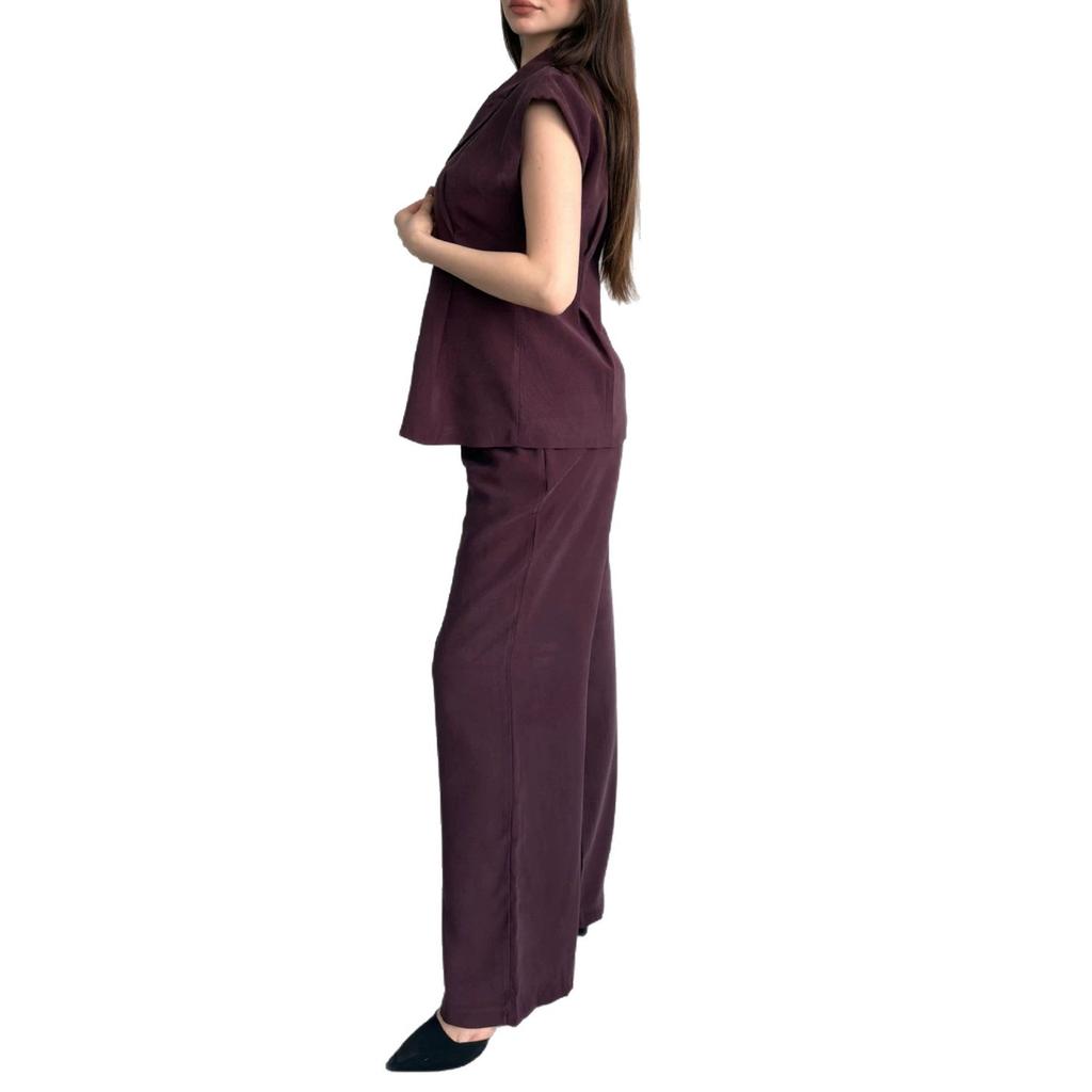 European and American women's clothing new V-neck drawstring waist slim top high waist wide leg pants commuter suit