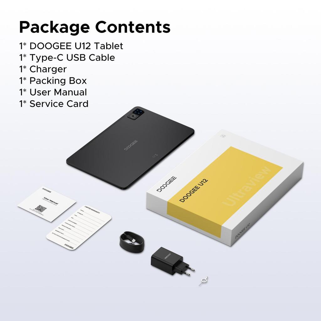 Doogee Планшет U12 Android 16, 12 дюймов, 90 Гц, 24 ГБ + 128 ГБ (2TB), Gemini AI Восьмиядерный, 9000 мАч/18 Вт, Widevine L1, Wi-Fi 2,4 ГГц/5 ГГц, Распознавание лица