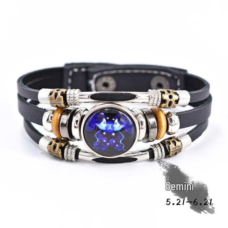 Luminous Zodiac Leather Bracelet: Retro Constellations, Personalized Three-Layer Beaded Design, Couples & Students Edition.