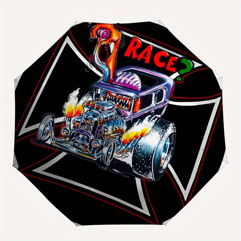 Dragster Race Car with Fiery Engine - Cool Automotive ArtworkUmbrella, Portable 3-Fold Compact Umbrella for Men & Women Gift