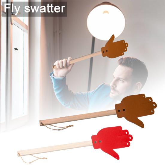 Heavy Duty Faux Leather Fly Swatter with Wood Handle Efficient Insect Catcher Comfortable Grip Easy to Store Palm Shape