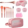 16 шт. розовый набор инструментов для макияжа для девочек, большая вместительная косметичка, набор кистей для ухода за кожей, бант-повязка на голову, большая маленькая кисть для румян