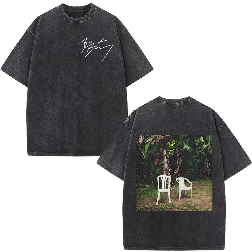 Rapper Bad Bunny T-shirt Debi Tirar Mas Fotos DTMF Album 2026 Washed Vintage T Shirt Men's Women Hip Hop Oversized Male T-shirts