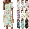 Beach Dresses For Women Spring Summer Elegant Wrap V Neck Floral Boho Dress Flowy Ruched Hawaiian Maxi Dress