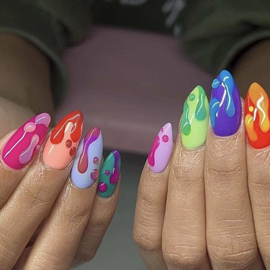 Colorful Press On Nails Almond Fake Nails with Designs Reusable False Nails Press Ons Glossy Full Cover Acrylic Glue On Nails Stick On Nail for Women