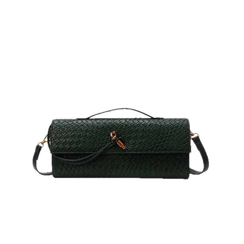 Trendy New Woven Baguette Messenger Bag Texture Retro Portable Women's Bag Simple Light Luxury Shoulder Bag