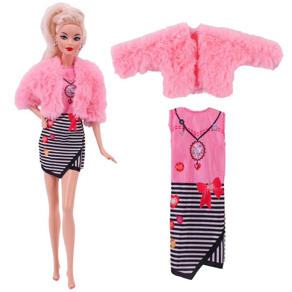 Плюшевый жилет + платье для куклы Барби 30 см, одежда, аксессуары, 1/6 BJD, игрушки для девочек, подарок на день рождения