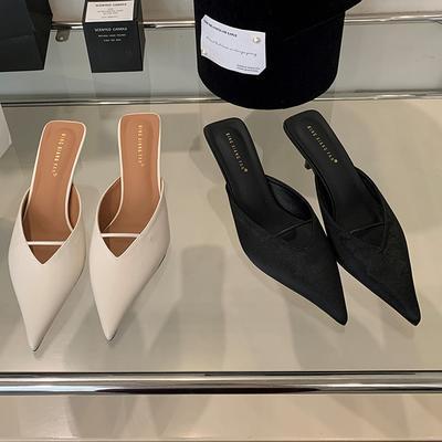 Туфли-шлепанцы на низком каблуке женские новая женская обувь на весну, нишевые ретро с квадратным носом, полушлепанцы, туфли-лодочки на высоком каблуке