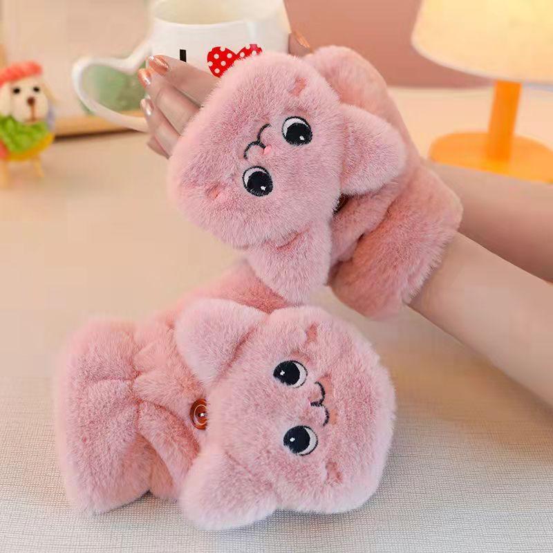1PAIR Winter Plush Gloves, Perfect Christmas Gift Thick Insulation Cute Fashion Multipurpose