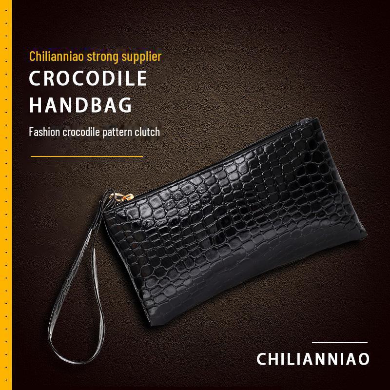 Черный клатч-кошелек унисекс с крокодиловым узором – модный и компактный